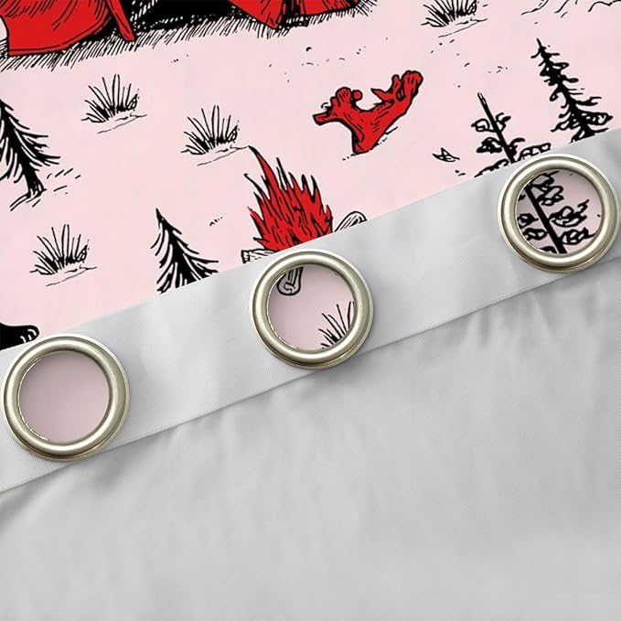 Feelyou Pink Camper Camping Curtains for Bedroom Living Room Rustic Farmhouse Animal Bear Blackout Shades Camping Theme Room Darkening Curtain Window Treatments, 2 Panels 42 x 90 Inch Decor