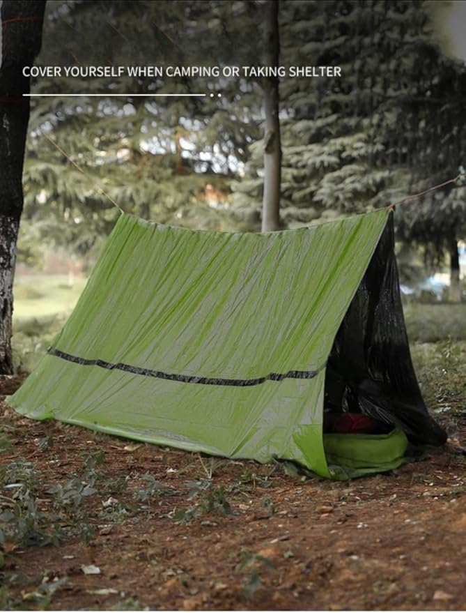 Emergency Survival Tent. 2-Person Tube Shelter Waterproof & Windproof Reusable Thermal Blanket Compact,Lightweight Includes SOS Whistle Perfect for Camping, Hiking, and Emergencies.