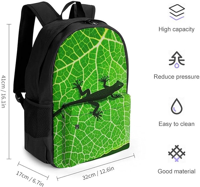 Supdreamc Shoulder Book Bags Polyester Multipurpose Anti-Theft Biology Animal Frog Green Leaf Carry On Bag Large Capacity Travel Hiking Camping Rucksack