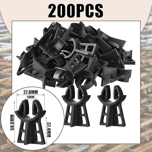 Hoolerry 200 Pcs Snap Rebar Chairs Plastic Heavy Duty Spacer Fits Bar Sizes 3-5 Plastic Rebar Concrete Stand, Heavy Duty Solid Construction Anti Rust