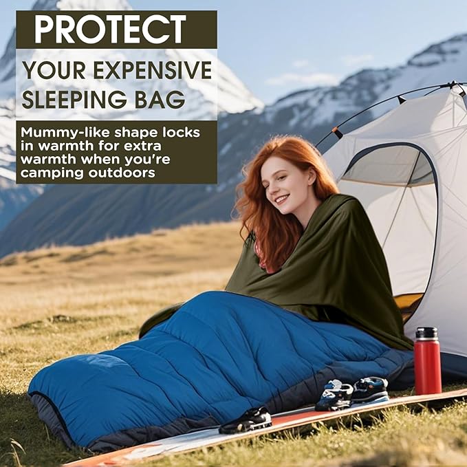 Ultralight Sleeping Bag Liner - 5.3 oz Washable Adult Sleep Sack & Travel Sheets, Self Tan Sleep Sack with Two-Way-Zipper, for Backpacking, Hotel, Camping, Travel