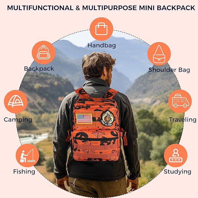 9L Mini Tactical Backpack for Men Women,Small Military Tactical Backpack for Gym,Hiking,Camping,Cycling (Halloween Phantom)