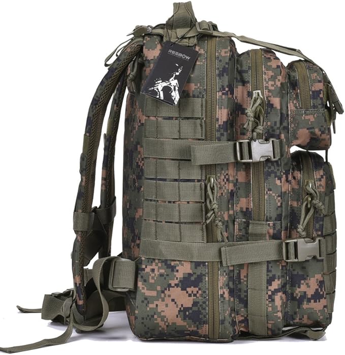 REEBOW GEAR Military Tactical Backpack for Men Large 34L Army 3 Day Assault Pack Molle Bag Backpacks (34L, Woodland Camouflage)