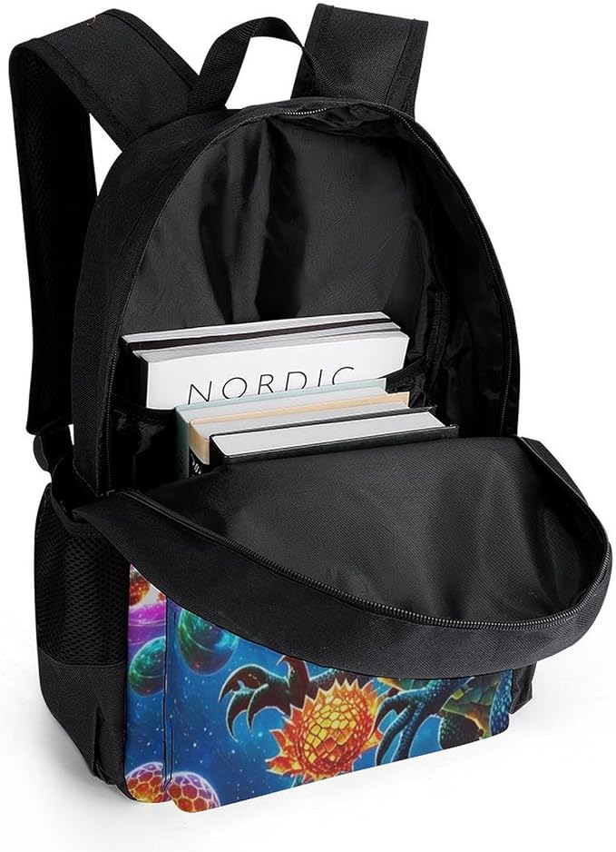 Supdreamc Rucksack Polyester Anti-Theft Multipurpose Cool Dragon With Fire Ball Art Bookbag Big Capacity Travel and Sport Backpack Rucksack With Side Pockets