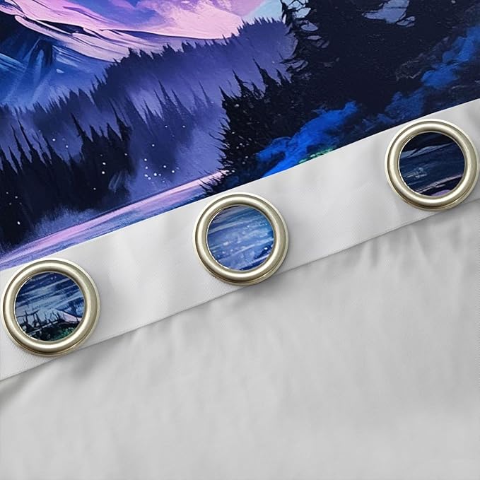 Manfei Northern Lights Window Drapes,North Pole Pine Tree Lake River Blackout Curtains,Mountain Rainbow Starry Sky Nature Nursery Bedroom Playroom Decor,Blue Purple 2 Panels,52Wx84L inch