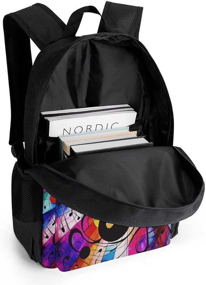 Supdreamc Men Women Lightweight Abstract Music Notes Colorful Backpack Large Capacity Bookbag With Smooth Zippers for Gym Business Running