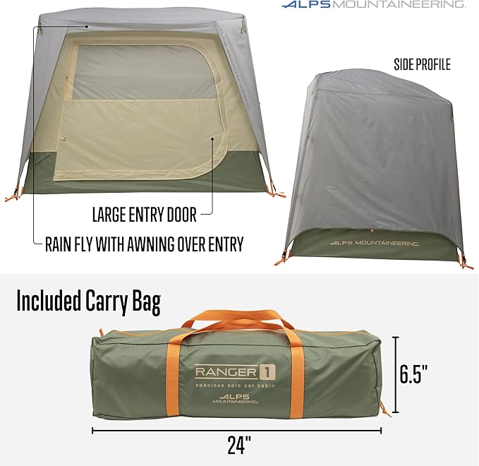 ALPS Mountaineering Ranger 1-Person Tent – Lightweight Freestanding Backpacking Tent with 7000-Series Aluminum Poles, Full Rainfly & Compact Design for Hiking and Camping