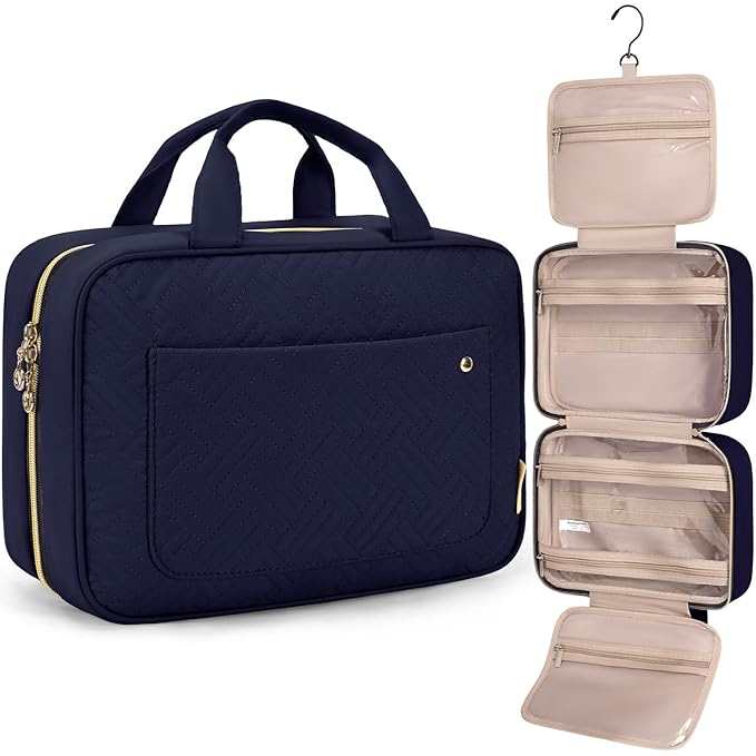 BAGSMART Toiletry Bag Travel Bag with hanging hook, Water-resistant Makeup Cosmetic Bag Travel Organizer for Accessories, Shampoo, Full Sized Container, Toiletries, Smokey Blue