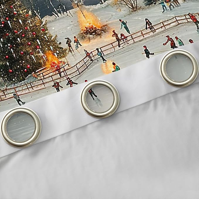 Manfei Skating Blackout Curtains,Winter Sport Game Ice-Skating Window Drapes,Ice Skate Pine Snow Natural Nursery Bedroom Playroom Decor,Green 2 Panels,42Wx63L inch