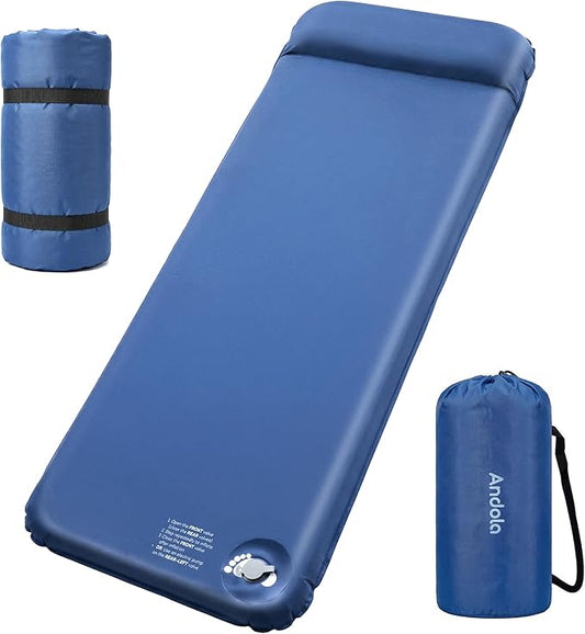 Memory Sleeping Pad, 3.1" Ultra-Thick Outdoor Foam Camping Sleeping Mat with Pillow, Easy Inflate & Deflate, 9.5 R-Value, Waterproof 4-Season Camping Mat for Backpacking Hiking Tent Car (Dark Blue)