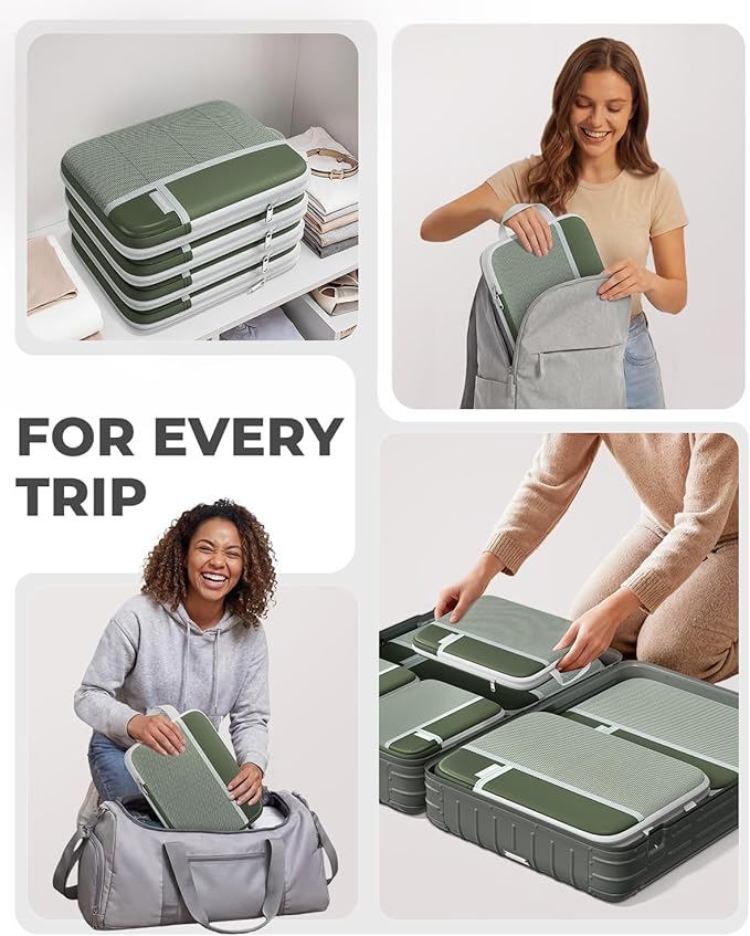 Percover Compression Packing Cubes 10-Piece Set, Packing Cubes Compression for Travel with Toiletry Bag, Laundry Bag & Shoe Bag, All-in-One Travel Organizer for Carry On & Checked Luggage, Green