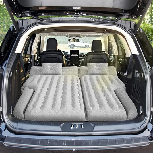 Umbrauto SUV Air Mattress for Back Trunk Folded Backseat, Inflatable Car Camping Bed for Sleeping Travel, Flocked Surface Reinforced Bottom Fits Mid-to-Full Size SUVs with Pump, Pillows, Carry Bag