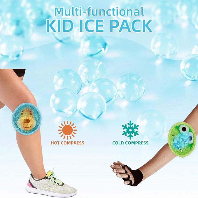 Large Kids Boo Boo Ice Pack,2 Packs Cute Heat Cold Gel Beads Packs for Kid's Fever,Pain Relief,Wisdom Teeth,First Aid and Neck, Head, Arms, Legs Injuries.