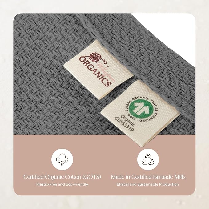 100% Organic Cotton Blanket - GOTS & Fairtrade Certified Organic Cotton Throw Blanket for Bed with Soft Warm & Breathable Single Knit Weave - Great as Bedspread or Coverlet (Gray, Twin)