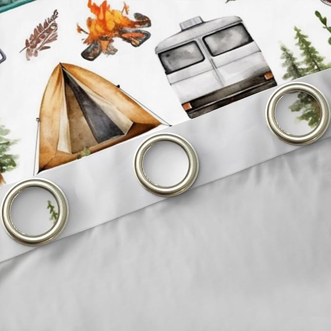 Feelyou Camper Theme Curtains for Bedroom Living Room Happy Camping Blackout Darkening Drapes Travel Car Rv Window Treatments, 2 Panels 42 x 84 Inch Cute Camper Room Decor
