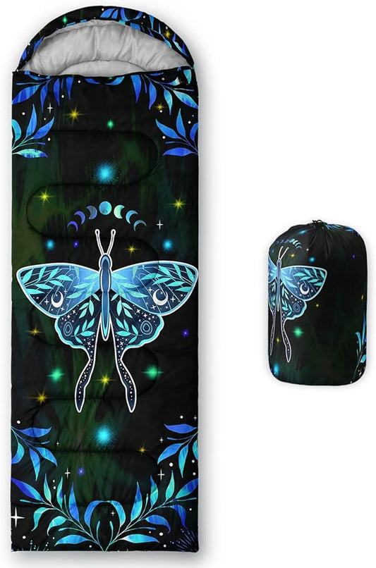 AILONEN Kawaii Puppy Sleeping Bag for Kids Boys Girls,Warm and Cool Weather,Lightweight,Waterproof Backpacking,Cartoon Cute Dog & Duck Animal Themed Blue Sleeping Bag for Camping