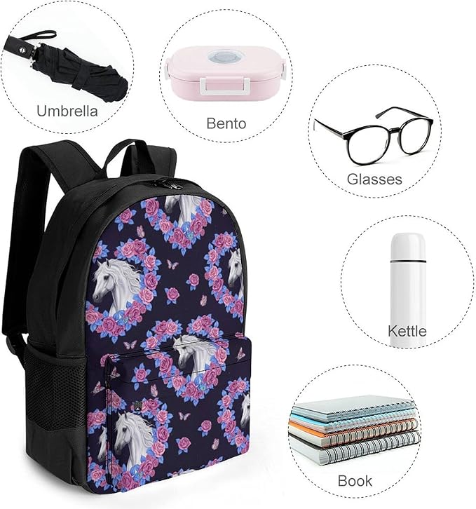 Sporty Travel Hiking Rucksack Gym Outdoor Bag Flowers Heart Horse Daypack Backpack Men Women