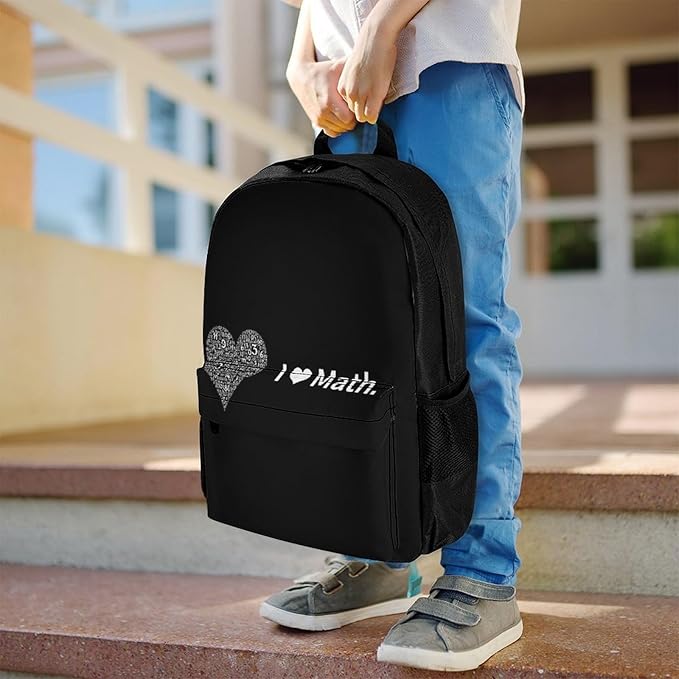 Supdreamc Lightweight Rucksack for Sports Travel Running, Big Capacity Multipurpose Anti-Theft Bookbag, I Love Math Heart Black Travel and Sport Backpack Rucksack