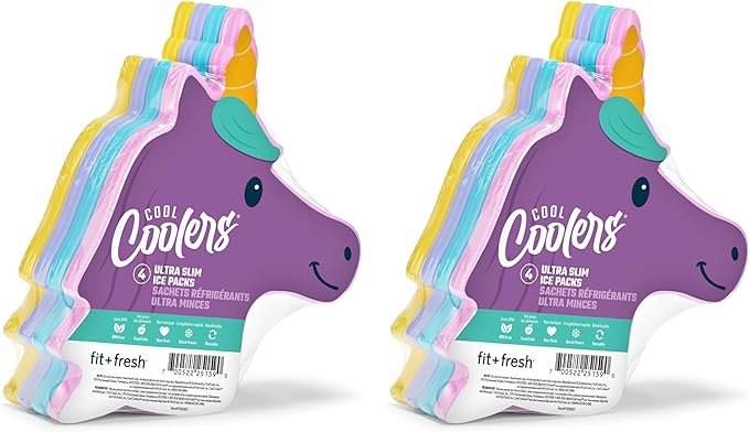 Fit & Fresh Cool Coolers Kids Lunch Box Ice Packs, Slim Ice Packs for Lunch Bags, Lunch Ice Packs Reusable-Multicolored 8 Pack Unicorn