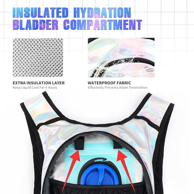 Hydration Backpack, Festival Rave Hydration Pack, Water Backpack with 2L Hydration Bladder, Rave Backpack Hydration Pack Hydropack Hydro for Hiking, Biking, Festivals, Raves