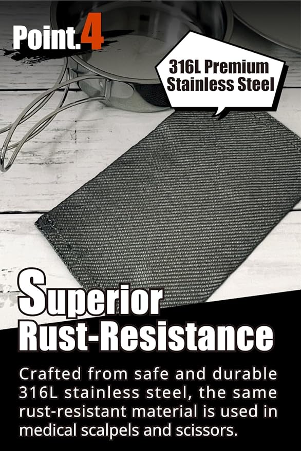 Ultralight 1/2oz Scrubber 316L Stainless Steel Cloth Heat Resistant 1200℉ Ultra-Durability Quick-Drying & Sterilization Backpacking Camp Hiking Trekking