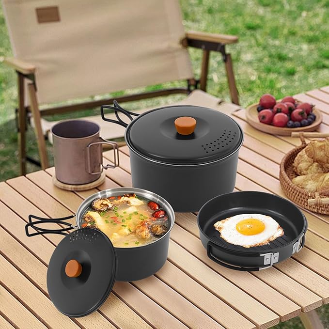 Camping Cookware Set Portable Camping Cooking Set 304 Stainless Steel Camping Pots and Pans Set Campfire Cooking Equipment with Storage Bag for Outdoor Camping Hiking Picnic for 2-3