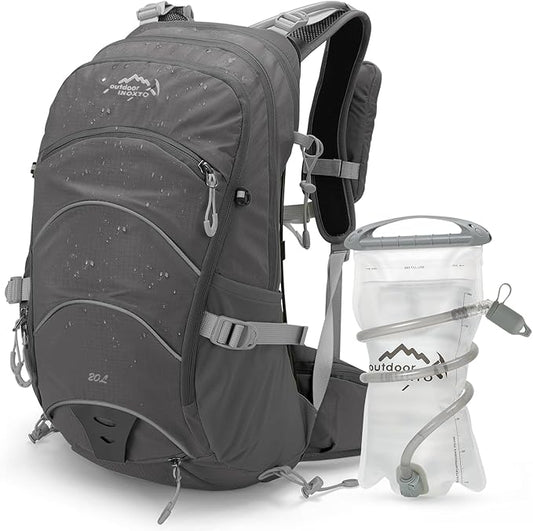 IX INOXTO 20L Hydration Backpack, Waterproof Hiking Internal Frame Backpacks with 2L Hydration Water Bladder and Rain Cover for Men, Lightweight Travel Daypack for Cycling,Camping,Ski (grey)