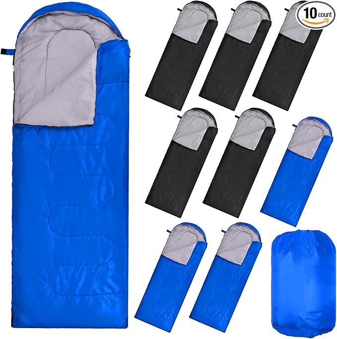 Macarrie 10 Pcs 0 Degree Camping Sleeping Bags Bulk for Adults Cold Weather 4 Season Warm Sleeping Bag with Compression Sack for Homeless Donation Shelter Emergency Hiking