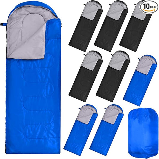 Macarrie 10 Pcs 0 Degree Camping Sleeping Bags Bulk for Adults Cold Weather 4 Season Warm Sleeping Bag with Compression Sack for Homeless Donation Shelter Emergency Hiking