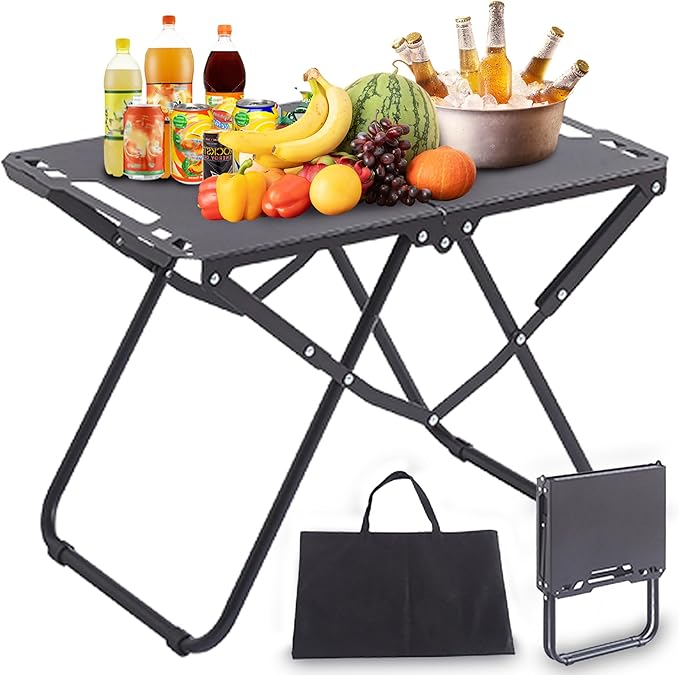 Metal Portable Tactical Camping Table, Foldable Lightweight Small Table with Storage Bag, Durable Carbon Steel Outdoor Picnic Table, Perfect for Fishing, Hiking and BBQ