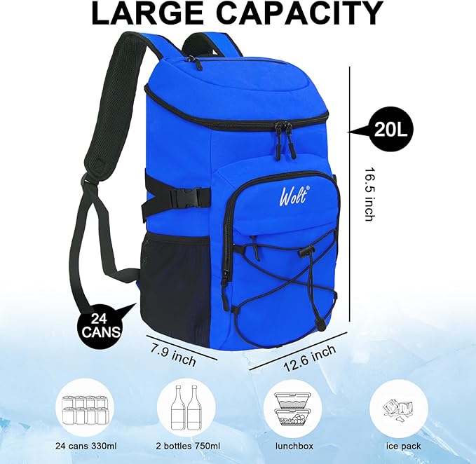 WOLT Cooler Backpack,24 Cans Insulated Backpack Cooler Leakproof,Lightweight Soft Cooler Bag,Camping Cooler,Large Capacity Beach Cooler,Waterproof Travel Cooler Lunch Backpack for Hiking