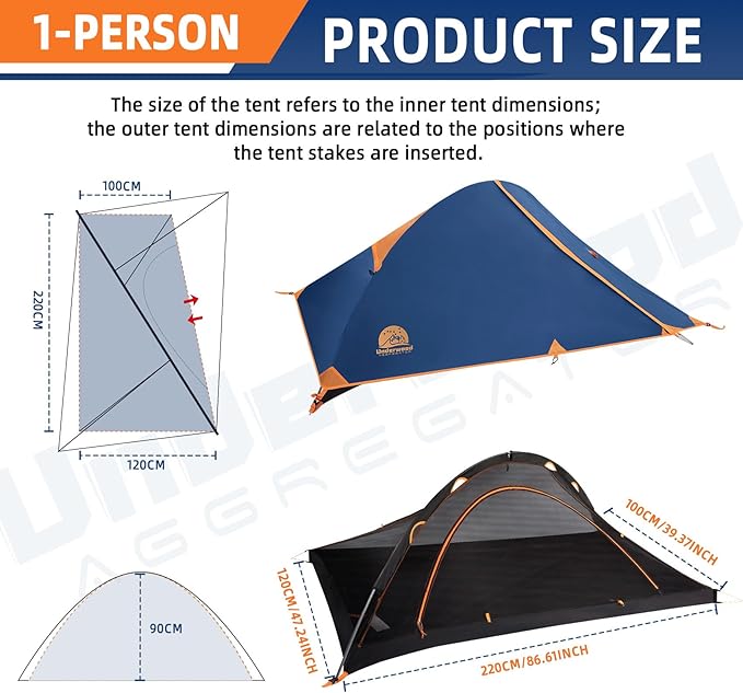 1 Person Backpacking Tent for Camping - Ultralight Waterproof Outdoor One Person Tent, Windproof Rainproof Compact Single Pole Shelter for Camping, Hiking, Hunting Travel by Underwood Aggregator