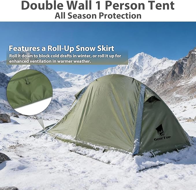 GEERTOP Lightweight 1 Person Camping Tent for Solo Outdoor Hiking Backpacking Adventures- Easy Setup
