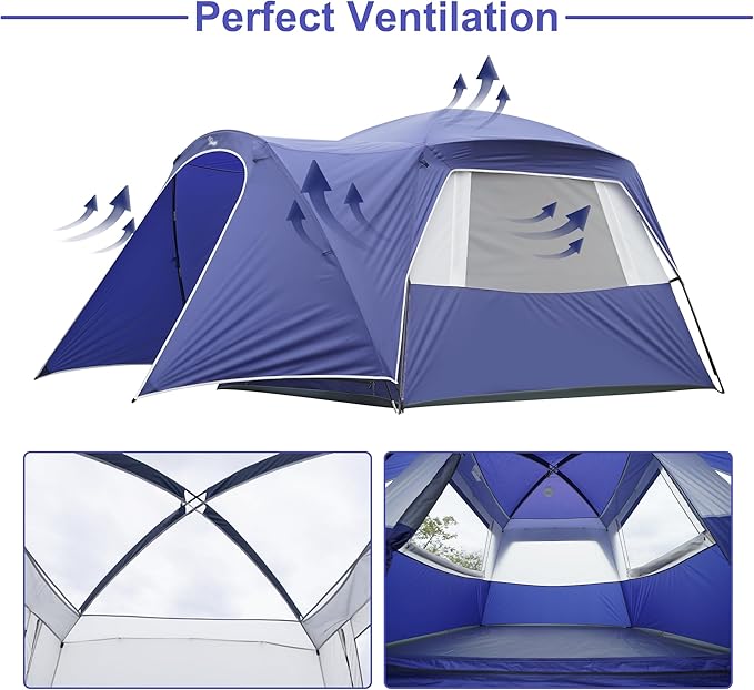 Vidalido 3-4 Person Tent with 1 Mesh Door and 2 Large Mesh Window, Double Layer Waterproof Portable Family Cabin Tent, 4 Person Tents for Outdoor Camping Hiking
