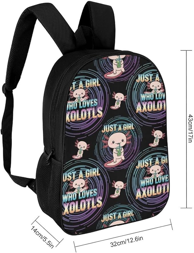 Multipurpose Business Travel Rucksack Cute Animals Pink Axolotls Prints Funny Black College Bookbag with Large Capacity Backpack for College Men Women