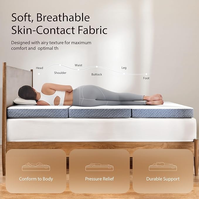 Sweetnight 4-Inch Tri-Fold Mattress, Single Foldable Mattress with Washable Cover, Medium-Firm Feel, Non-Slip Bottom, Ideal for RV Travel, Camping, Guest Room, Floor Use （Single (U.S. Standard)