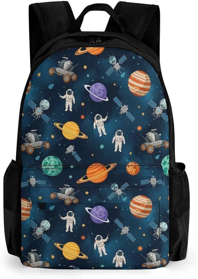 Versatile Polyester Backpack with Large Capacity for Business and Casual Activities, Galaxy Space Planet Astronaut Tavel Hiking Camping