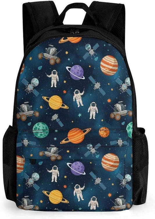 Versatile Polyester Backpack with Large Capacity for Business and Casual Activities, Galaxy Space Planet Astronaut Tavel Hiking Camping