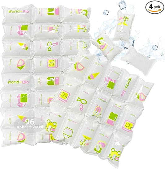 WORLD-BIO Dry Ice Packs for Shipping & Coolers, Shipping Ice Sheets for Coolers Reusable, Long Lasting Dry Ice for Shipping Food, Keep Food Drink Cold,17'' X 9.3'' 96 Cells