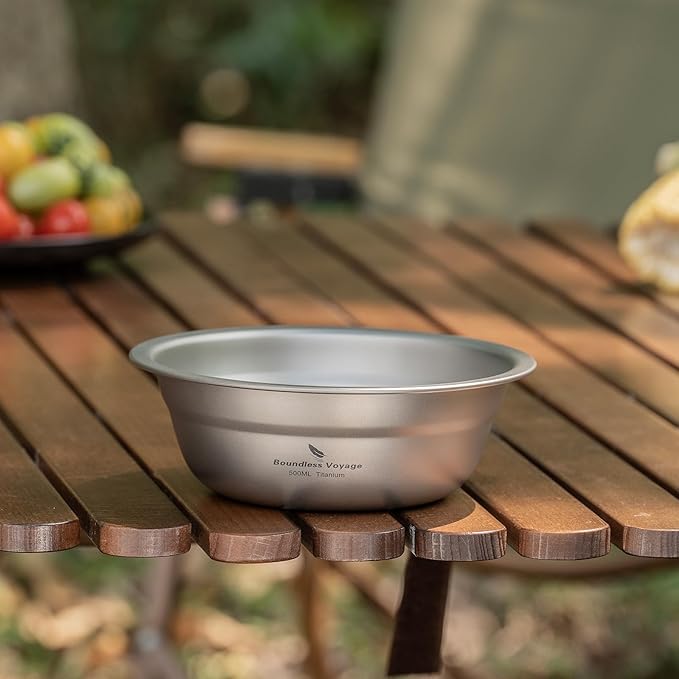 Boundless Voyage Titanium Camping Plate Bowl Set Rice Soup Salad Stackable Serving Bowls Ultralight Dinnerware Set Dishwasher Safe 500ml ti1144t