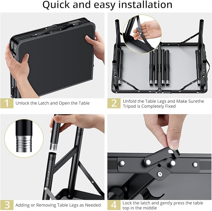 2ft Folding Camping Table Max 29.5" with Storage Net, 3 Adjustable Height Aluminum Small Folding Table, Portable Handle, Lightweight, for Travel Outdoor Beach Picnic Camp, 23.2" x 16", Black