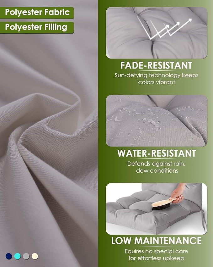 GREENVINES Rocking Chair Cushions Set of 4 | Polyester | Waterproof | Outdoor High Back Rocker Chairs Cushion | Seat with Ties | Non-Slip | Thickened Pad for Patio | 46.5" x 18.5" x 4.3" | Grey