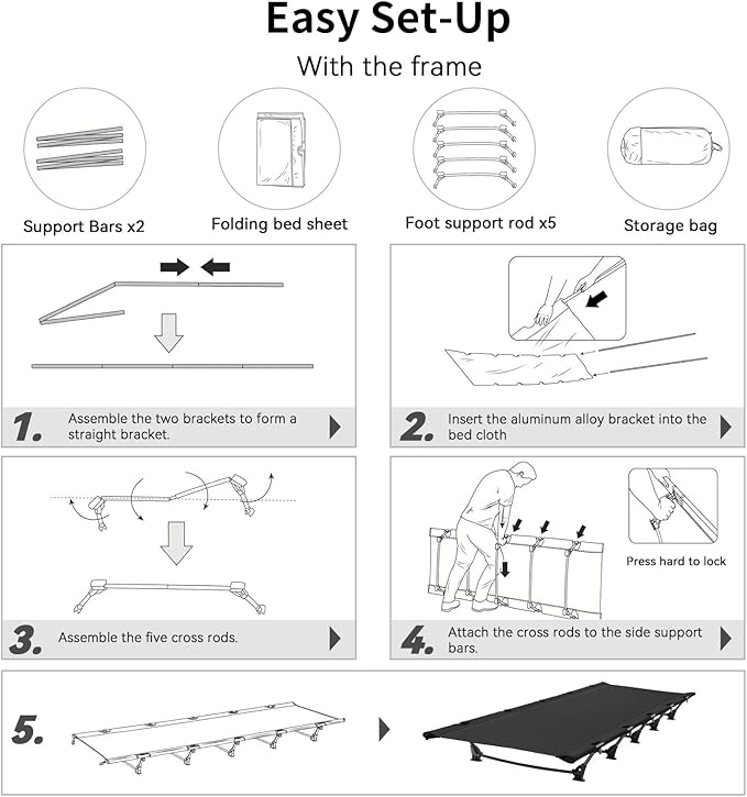 Ultralight Camping Cot for Adults with 2 Side Pocket,Portable Folding Camping Bed Supports 330 lbs,Comfort Sleep Cot Bed for Camping Lightweight Travel,Base Camp,Hiking,Moutaineering,Sleeping(Black)