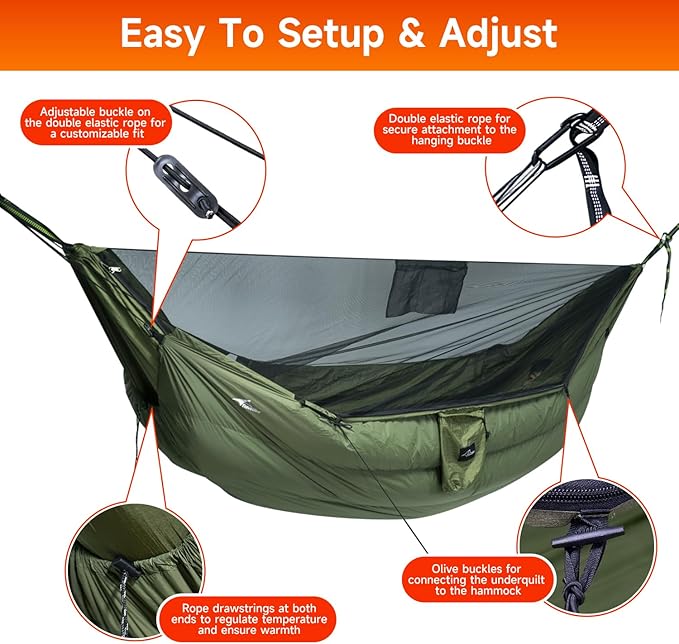 Duck Down Underquilt for Camping Hammock, 400g Duck Down Filling, Warm Insulation Ultralight Hammock Under Quilt, Portable for Hiking, Backpacking