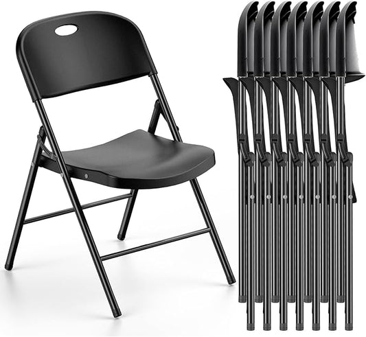 Nazhura 650 Weight Limit Heavy Duty Plastic Folding Chair with Reinfoced Steel Frame for Indoor and Outdoor, Wedding, Party, Restaurant, Meeting Room, Patio and Garden (Black, 8 Pack)