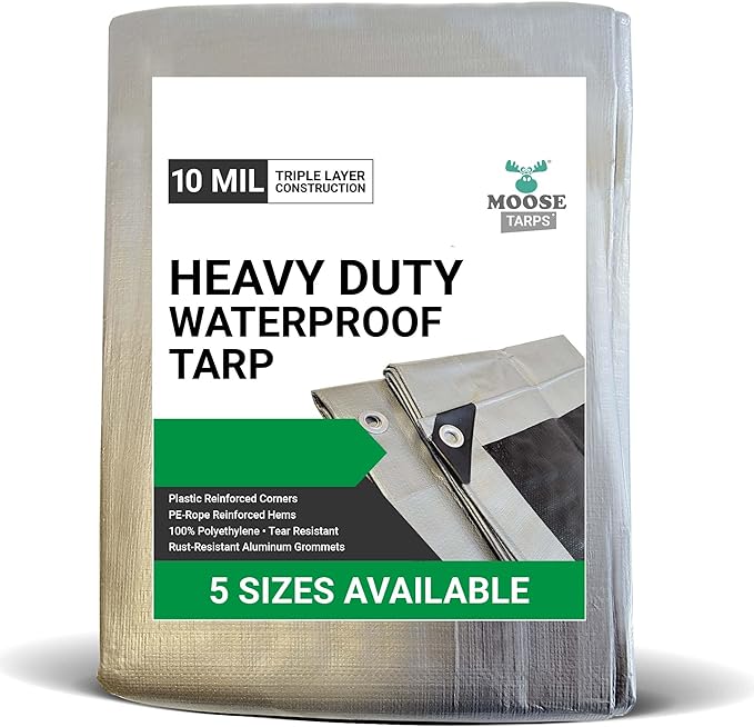 Tent Tarp, Waterproof, Heavy Duty Cover for Swimming Pool, Camping, Truck, Car, Tents, Roof, Boat or Furniture, UV and Tear Resistant, Indoor/Outdoor Silver and Black Tarp, 25' x 40'