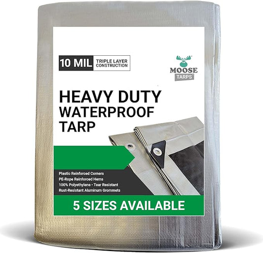 Tent Tarp, Waterproof, Heavy Duty Cover for Swimming Pool, Camping, Truck, Car, Tents, Roof, Boat or Furniture, UV and Tear Resistant, Indoor/Outdoor Silver and Black Tarp, 25' x 40'