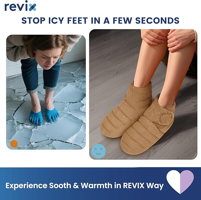 REVIX Microwaveable Booties and Feet Warmers, Microwaveable Foot Warmers with Adjustable Fit & Non-Slip, Microwavable Socks Heated Booties for Women and Men, Mocha L