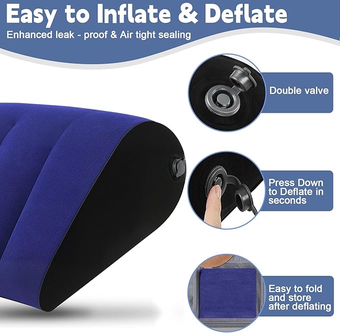 Portable Wedge Pillow Inflatable Cushion - Body Positioners Lightweight Wedge Pillow for Sleeping, Leg Elevation, Use in Bed, Travel, Camping, Fast Inflating Deflation (Blue)