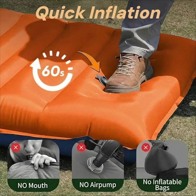 4 Inch Thick Camping Sleeping Pad with Internal Straps - R Value 4.0 for 4 Seasons, Durable & 100% Waterproof Outdoor Air Mattress, Lightweight Sleeping Mat for Hiking, Backpacking, Travel